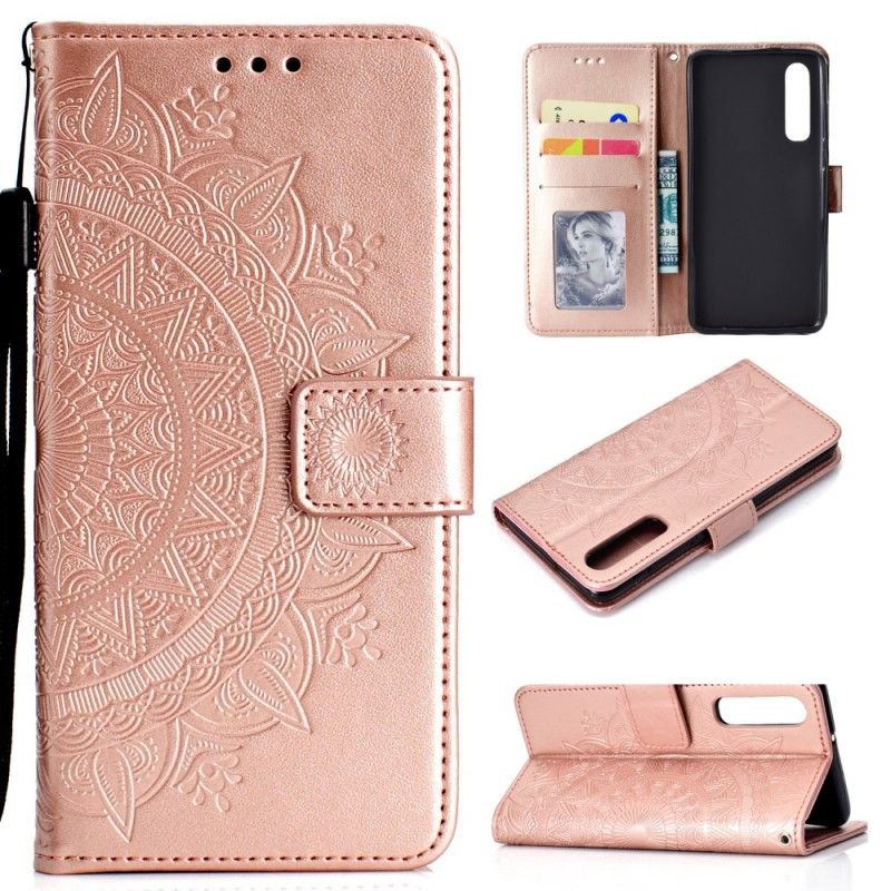 Etui Folio Huawei P30 Czerwony Szary Mandala Słońca Etui Ochronne