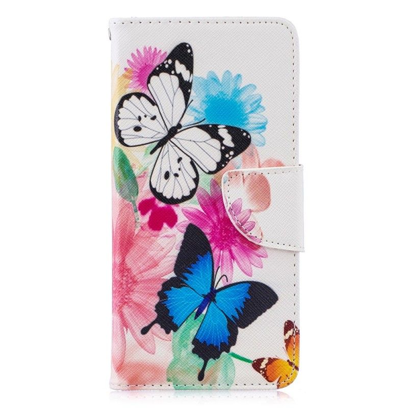 Etui Folio Huawei P30 Purpurowy Malowane Motyle I Kwiaty Etui Ochronne
