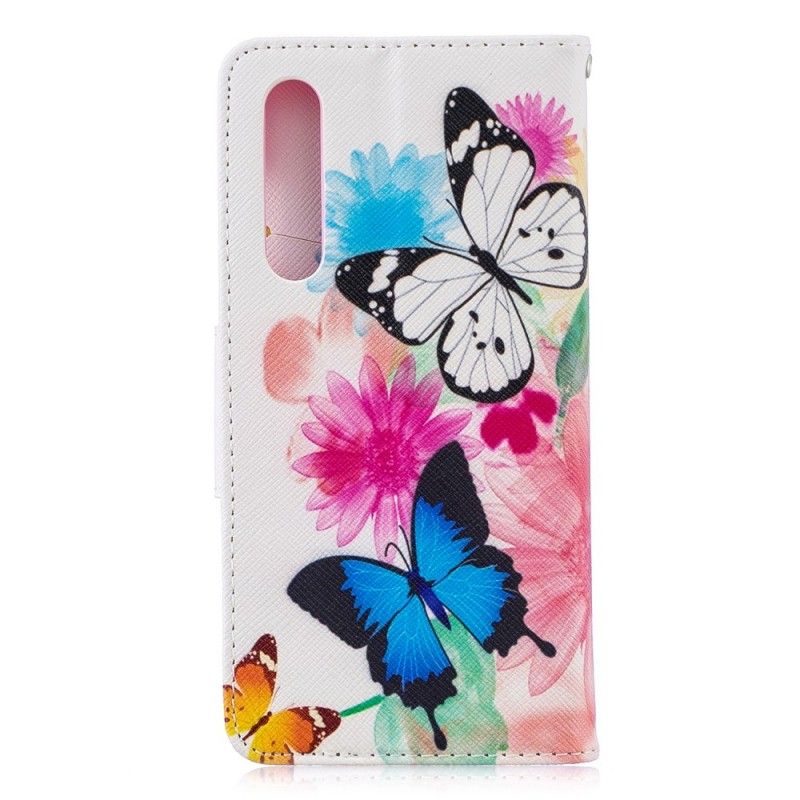 Etui Folio Huawei P30 Purpurowy Malowane Motyle I Kwiaty Etui Ochronne