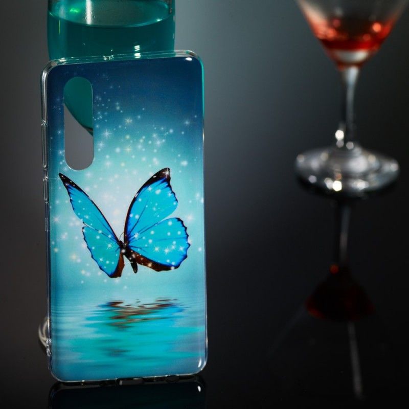 Etui Huawei P30 Fluorescencyjny Niebieski Motyl