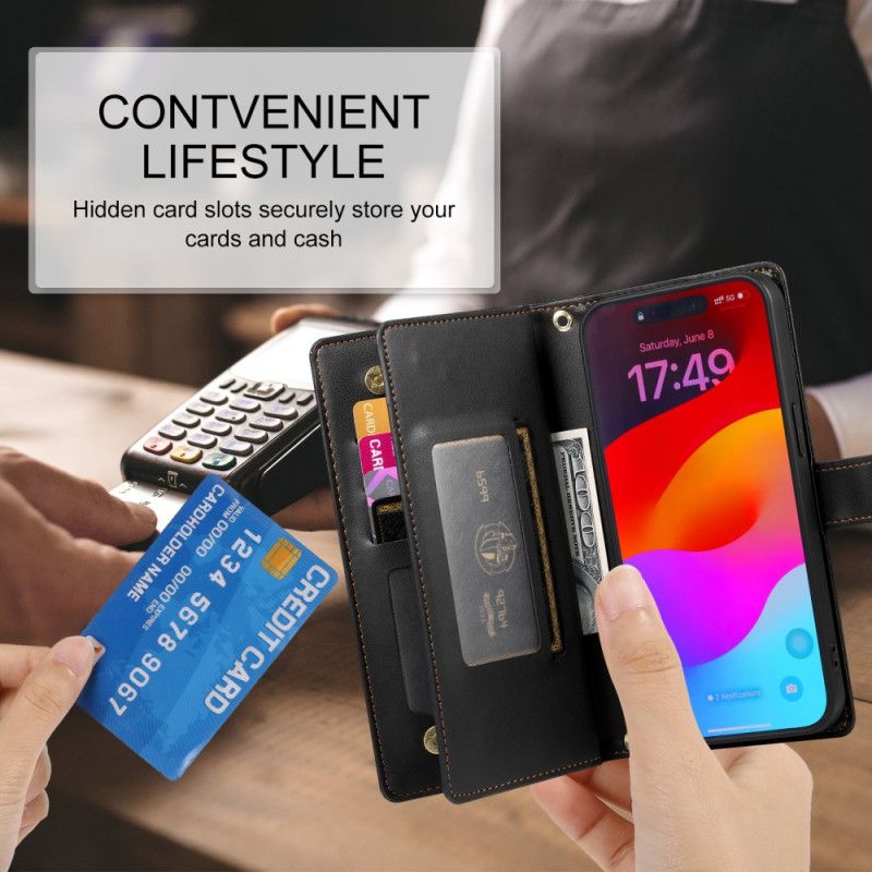 Etui Folio iPhone 17 Pro Max Portfel Z Kieszenią Na Zamek Błyskawiczny Etui Ochronne