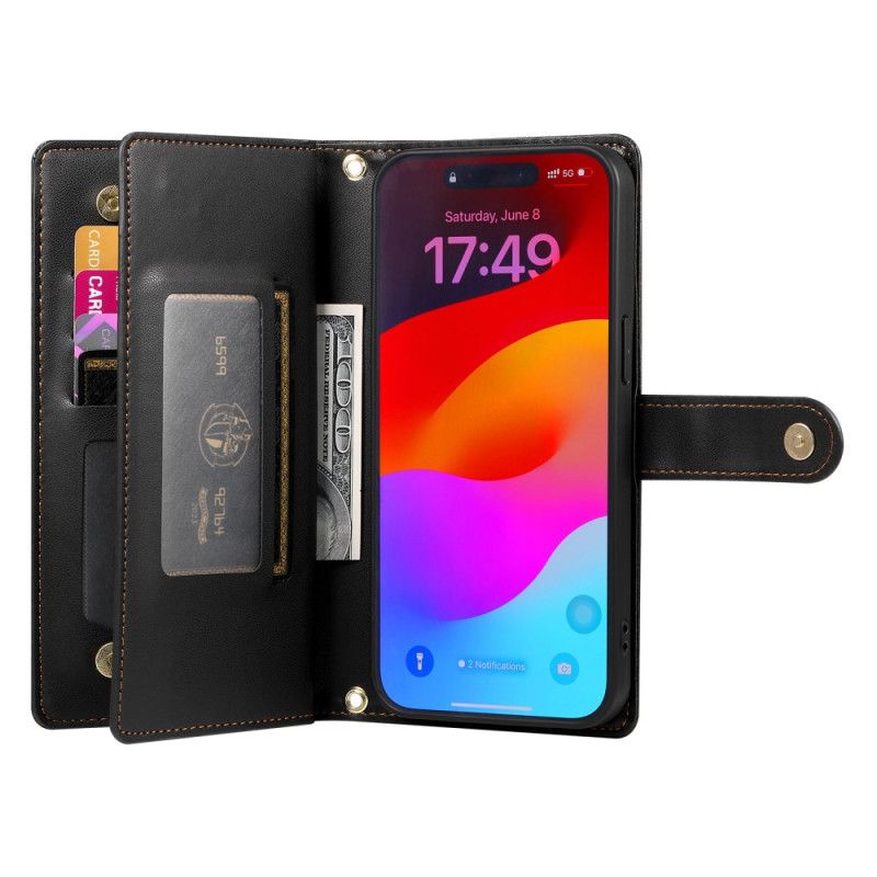 Etui Folio iPhone 17 Pro Max Portfel Z Kieszenią Na Zamek Błyskawiczny Etui Ochronne