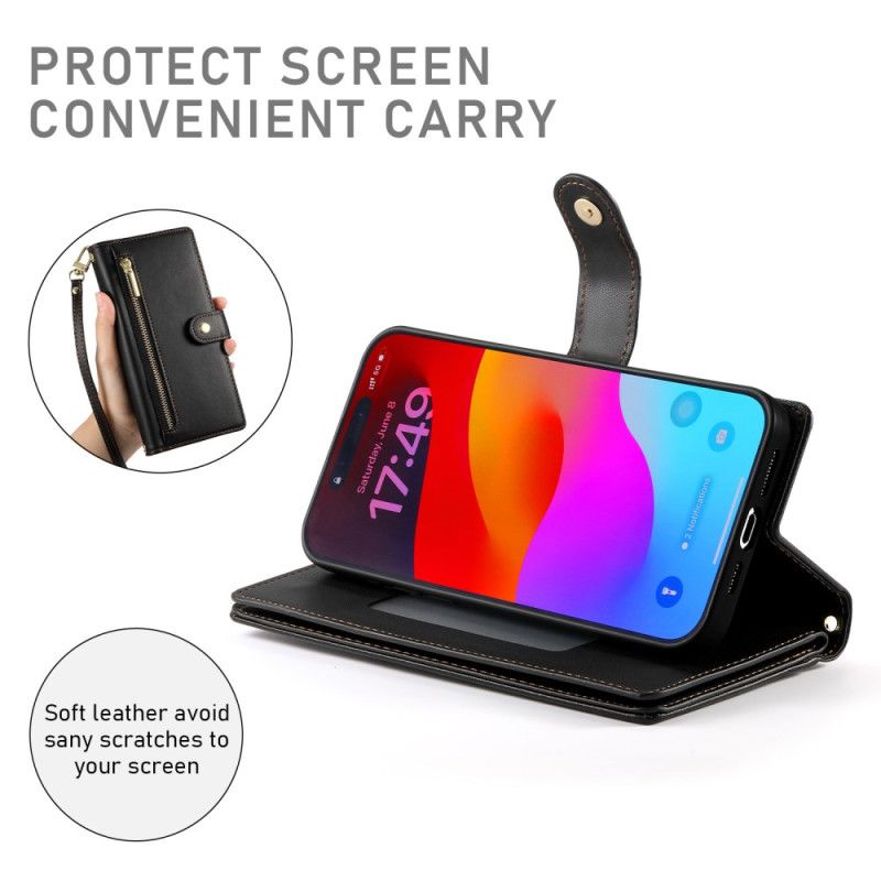 Etui Folio iPhone 17 Pro Max Portfel Z Kieszenią Na Zamek Błyskawiczny Etui Ochronne