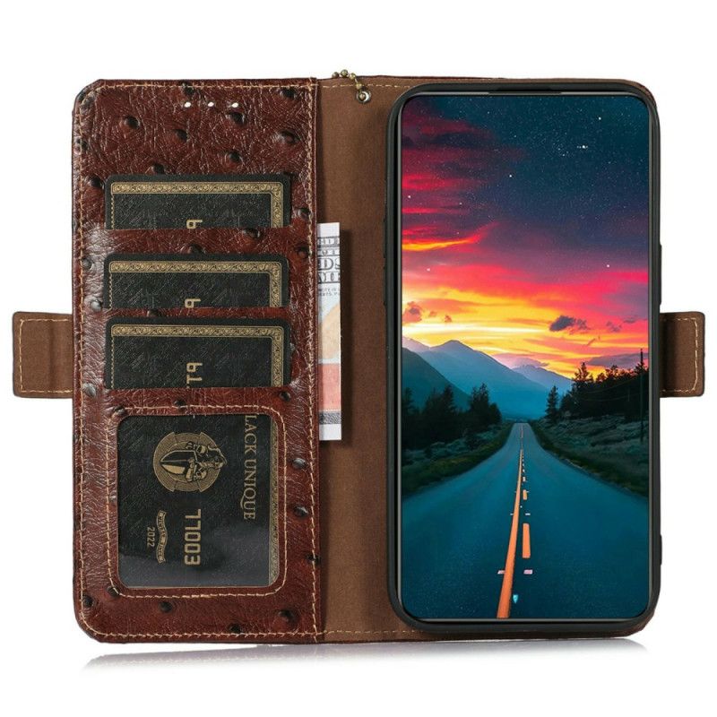 Etui Folio iPhone 17 Pro Max Teksturowana Skóra Strusia Rfid Etui Ochronne
