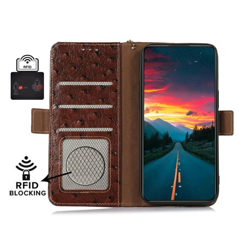 Etui Folio iPhone 17 Pro Max Teksturowana Skóra Strusia Rfid Etui Ochronne
