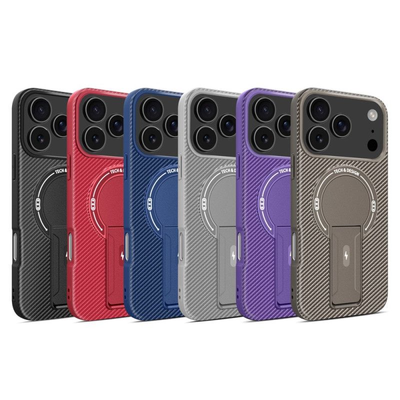 Hülle iPhone 17 Pro Max Carbonfaser-optik Mit Integriertem Ständer