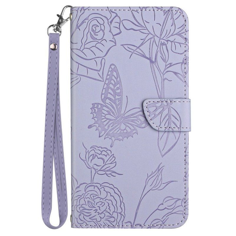 Etui Folio do Samsung Galaxy A13 Motyl Ze Smyczą