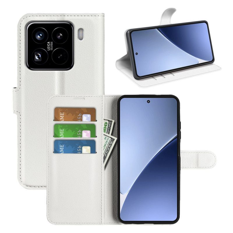 Etui Folio Xiaomi 15 Pro Klasyczna Sztuczna Skóra Liczi Etui Ochronne