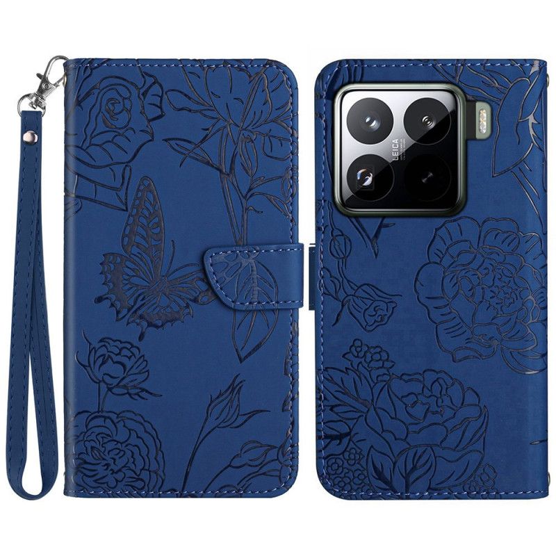 Etui Folio Xiaomi 15 Pro Pasek Z Nadrukiem Motyla Etui Ochronne