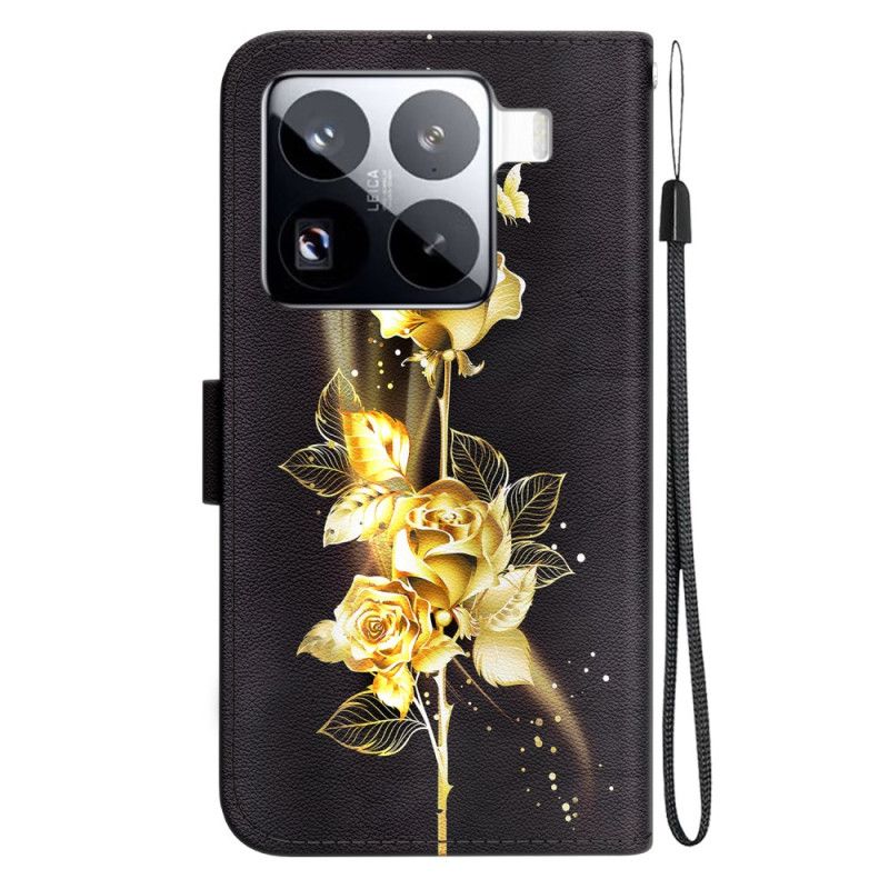 Etui Folio Xiaomi 15 Pro Złote Motyle I Róż Etui Ochronne