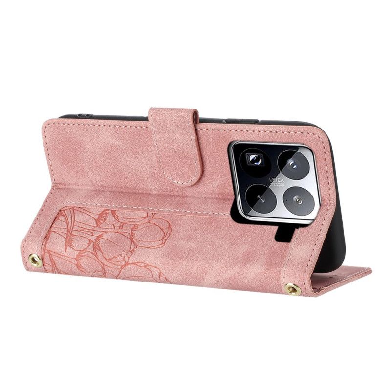 Skórzany Futerał Xiaomi 15 Pro Etui Na Telefon 9 Etui Na Karty Z Wzorem Tulipana