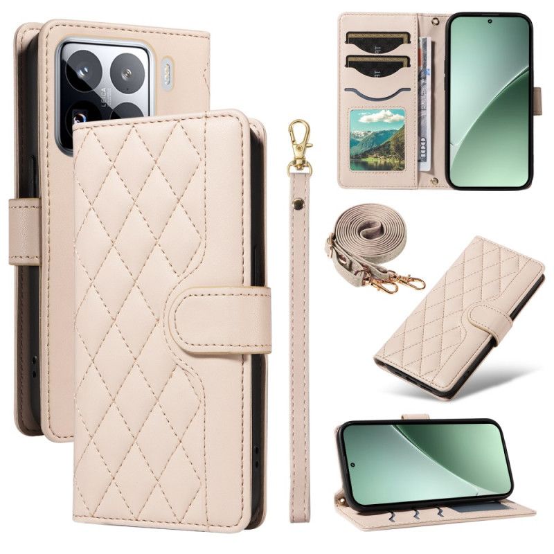 Skórzany Futerał Xiaomi 15 Pro Etui Na Telefon Pikowana Z Paskiem I Paskiem Na Ramię