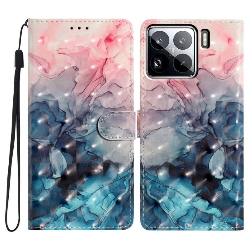 Skórzany Futerał Xiaomi 15 Pro Etui Na Telefon Różowo-niebieski Marmur 3d