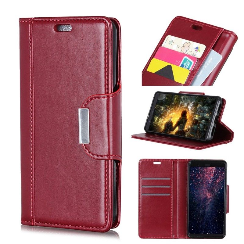 Etui Folio Huawei P Smart 2019 Czerwony Czarny Zamknięcie Eleganckie Ze Sztucznej Skóry Etui Ochronne