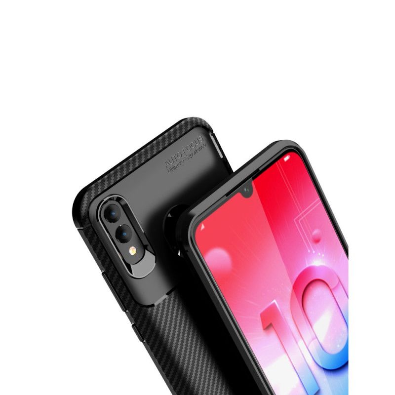 Etui Huawei P Smart 2019 Granatowy Czarny Elastyczna Tekstura Włókna Węglowego