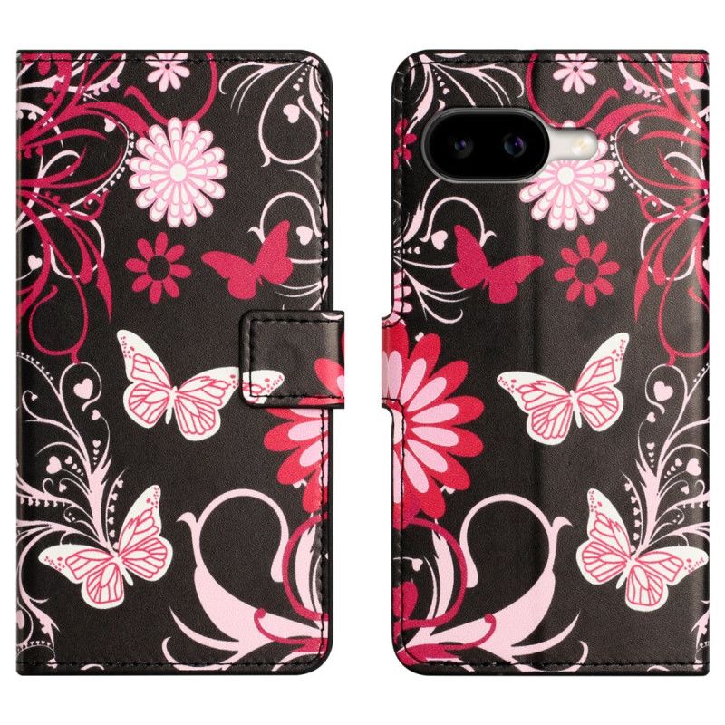 Etui Folio Do Google Pixel 10a Motyle Na CZarnym Tle