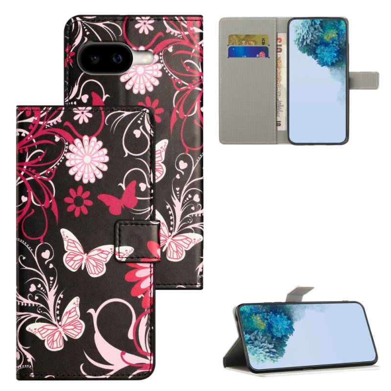 Etui Folio Do Google Pixel 10a Motyle Na CZarnym Tle