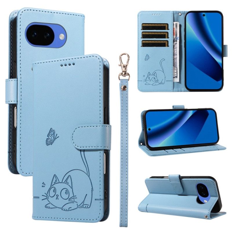 Skórzany Futerał Google Pixel 10a Etui Na Telefon Wzór Kota I Pasek