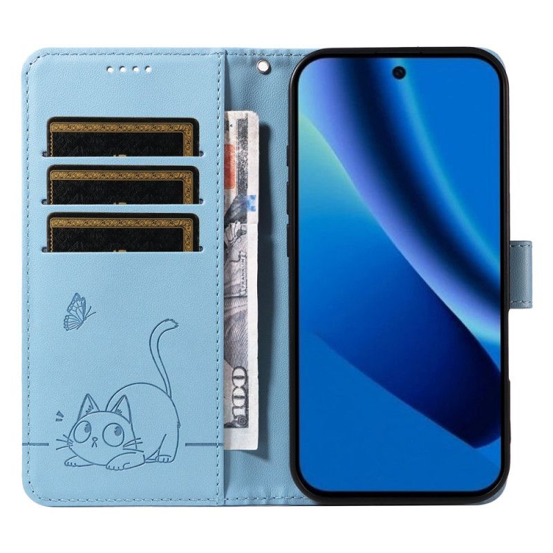 Skórzany Futerał Google Pixel 10a Etui Na Telefon Wzór Kota I Pasek