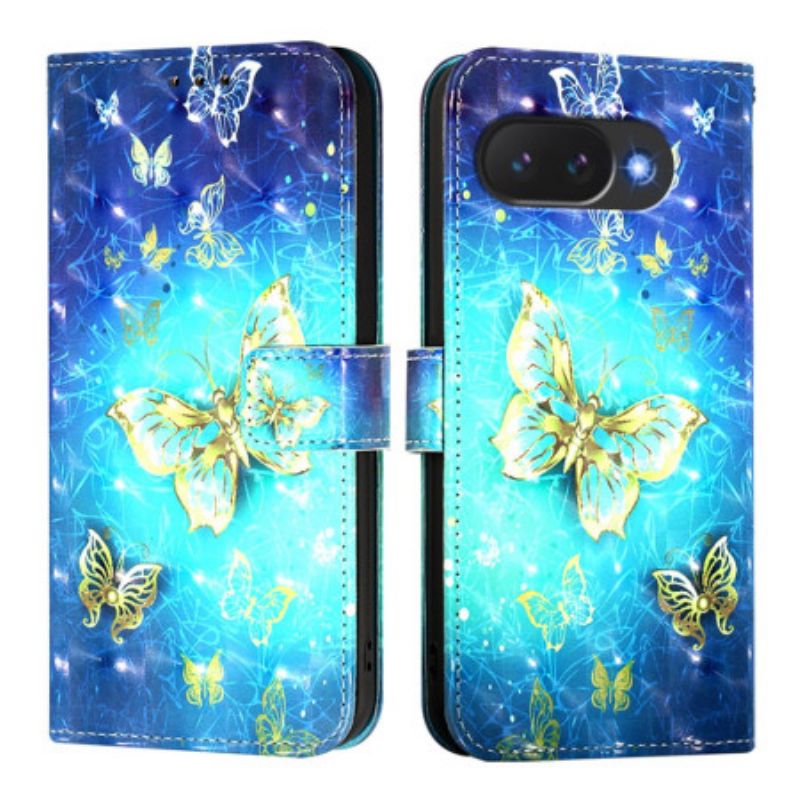 Skórzany Futerał Google Pixel 10a Etui Na Telefon Złote Motyle