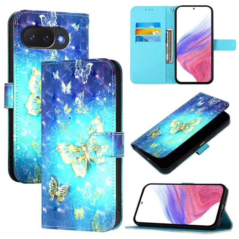 Skórzany Futerał Google Pixel 10a Etui Na Telefon Złote Motyle
