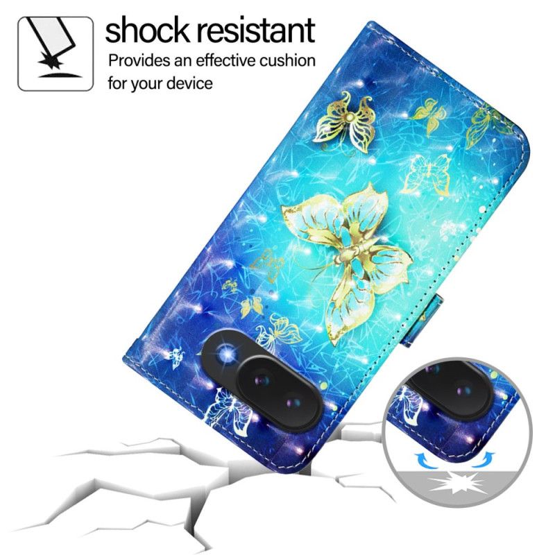 Skórzany Futerał Google Pixel 10a Etui Na Telefon Złote Motyle