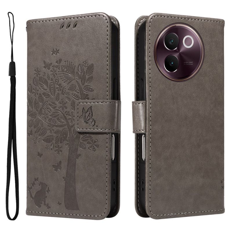 Etui Folio Vivo V40 Lite 5g Kot I Drzewo Etui Ochronne