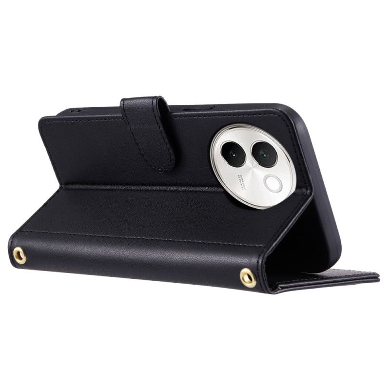 Etui Folio Vivo V40 Lite 5g Pikowane Z Paskiem I Paskiem Na Ramię