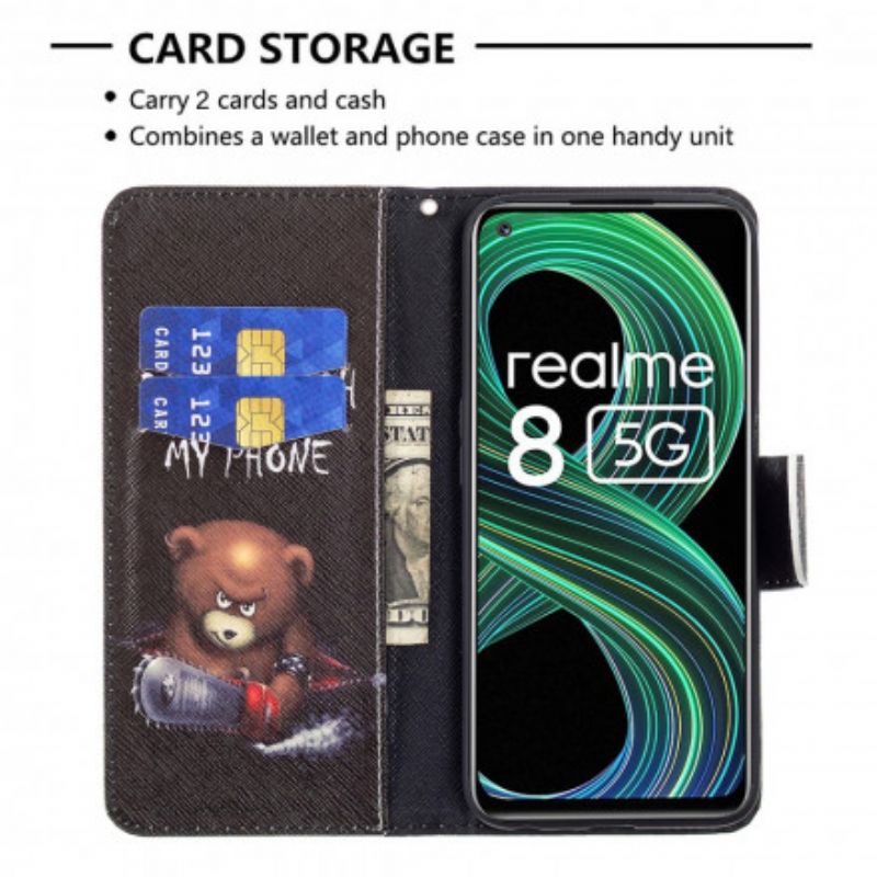 Etui Folio Do Realme 8 5g Niebezpieczny Niedźwiedź