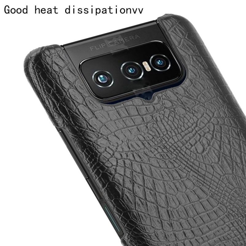 Etui Asus Zenfone 7 / 7 Pro Biały Czarny Efekt Skóry Krokodyla