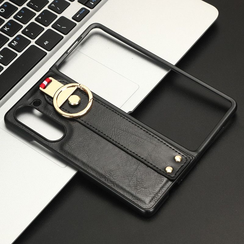 Etui Samsung Galaxy Z Fold 5 Sztuczna Skóra Z Kółkiem I Paskiem Na Ramię