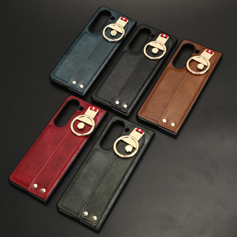 Etui Samsung Galaxy Z Fold 5 Sztuczna Skóra Z Kółkiem I Paskiem Na Ramię