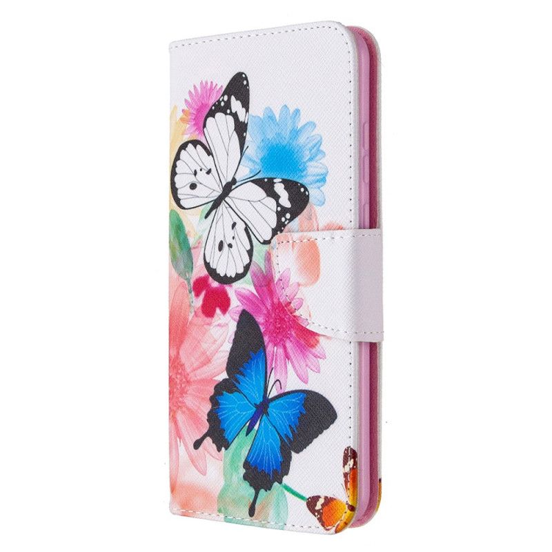 Etui Folio Honor 9A Jasnoniebieski Magenta Malowane Motyle I Kwiaty Etui Ochronne