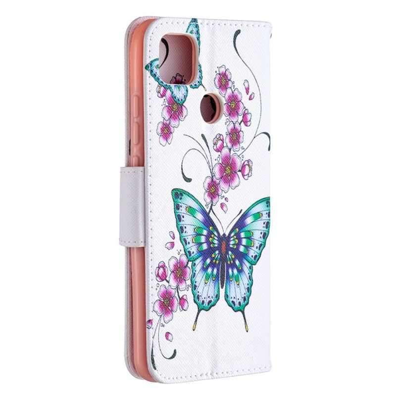 Etui Folio Xiaomi Redmi 9C Biały Czarny Niesamowite Motyle Etui Ochronne