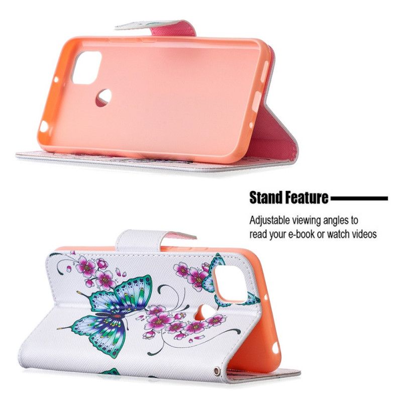 Etui Folio Xiaomi Redmi 9C Biały Czarny Niesamowite Motyle Etui Ochronne