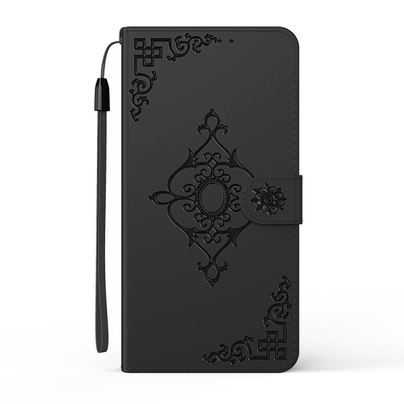 Etui Folio Xiaomi Redmi 9C Czerwony Czarny Barokowy Kwiat Z Paskiem Etui Ochronne