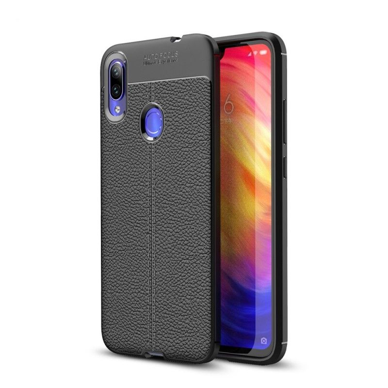 Etui Xiaomi Redmi Note 7 Szary Czarny Efekt Skóry Z Podwójną Linią Liczi