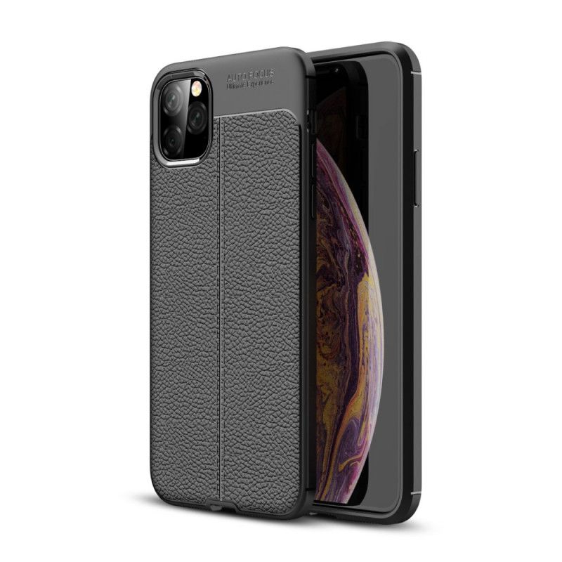 Etui iPhone 11 Pro Max Czerwony Czarny Efekt Skóry Z Podwójną Linią Liczi