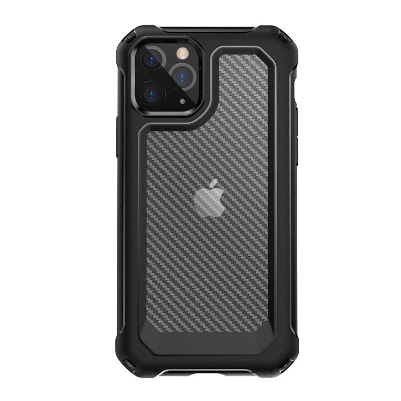 Etui iPhone 11 Pro Max Czerwony Czarny Przezroczysta Tekstura Włókna Węglowego Etui Ochronne