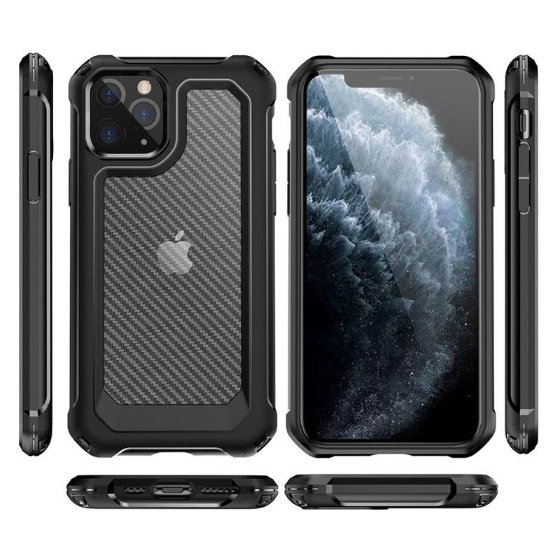 Etui iPhone 11 Pro Max Czerwony Czarny Przezroczysta Tekstura Włókna Węglowego Etui Ochronne