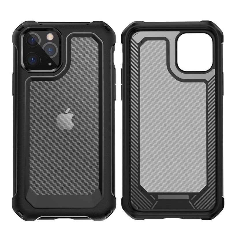 Etui iPhone 11 Pro Max Czerwony Czarny Przezroczysta Tekstura Włókna Węglowego Etui Ochronne