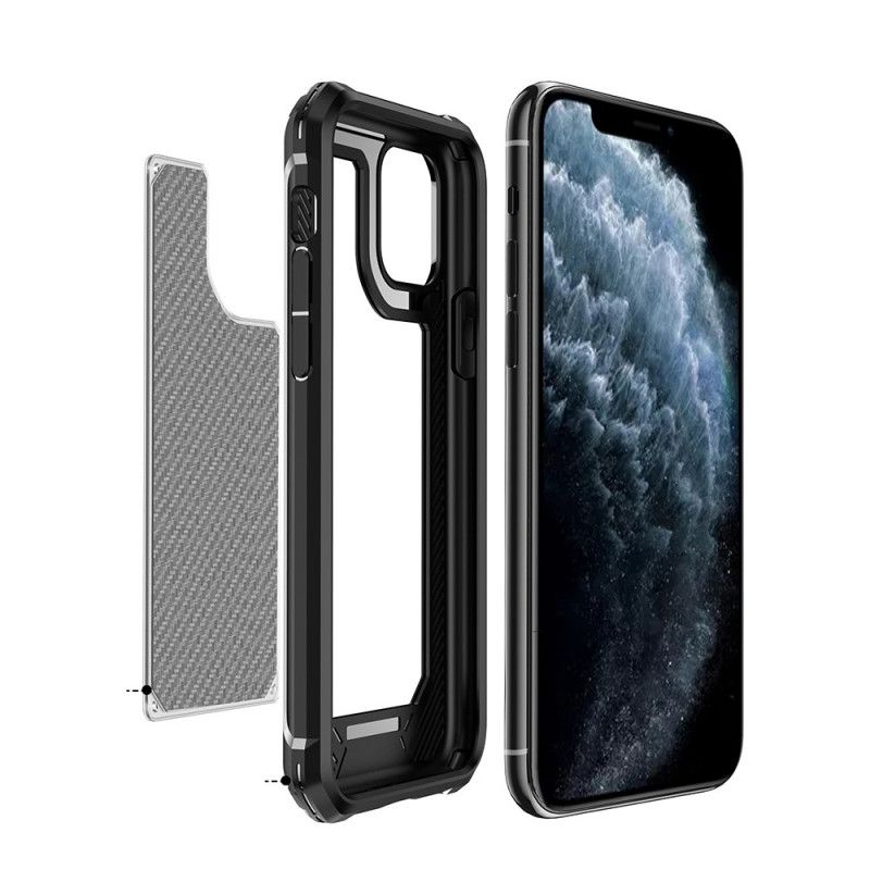 Etui iPhone 11 Pro Max Czerwony Czarny Przezroczysta Tekstura Włókna Węglowego Etui Ochronne