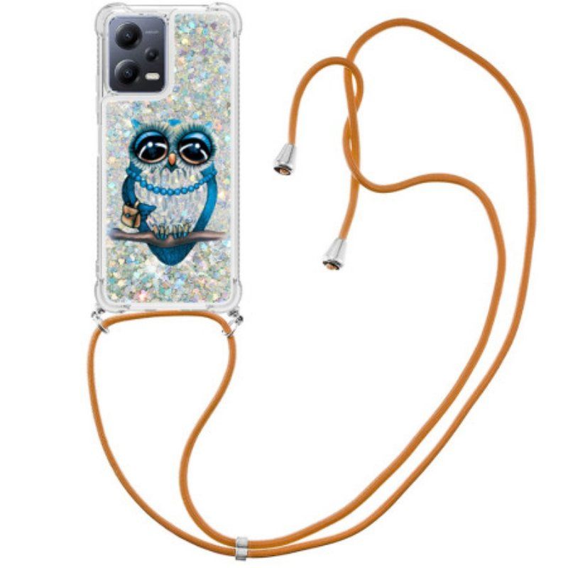 Etui do Xiaomi Redmi Note 12 5G ze Sznurkiem Cekinowy Sznurek Miss Owl