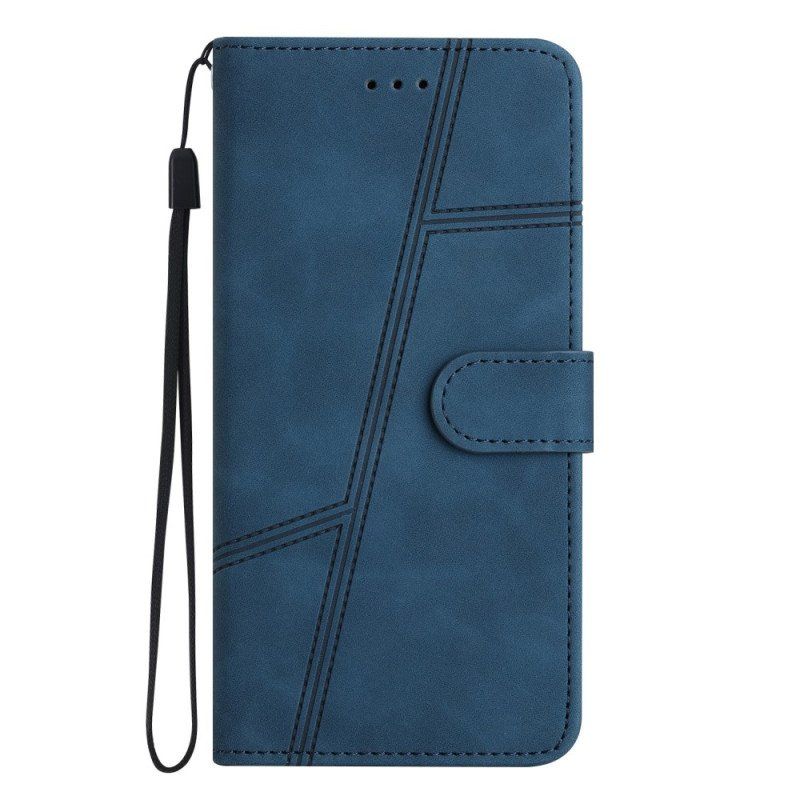 Etui Folio do Xiaomi Redmi Note 12 5G z Łańcuch Paskowaty Geometryczny Skórzany Styl