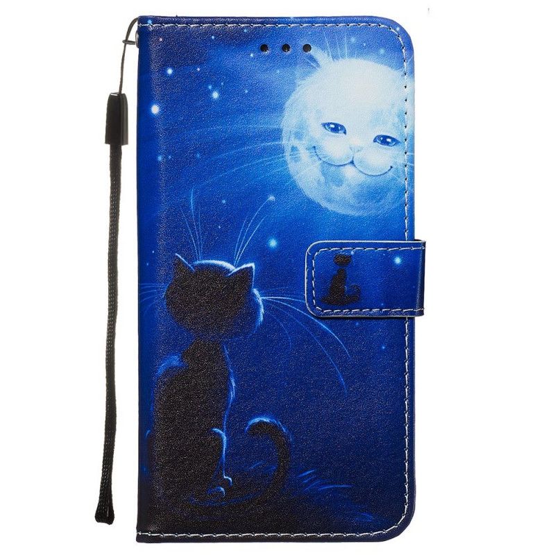 Etui Folio Xiaomi Redmi Note 8 Kot W Świetle Księżyca Ze Stringami Etui Ochronne