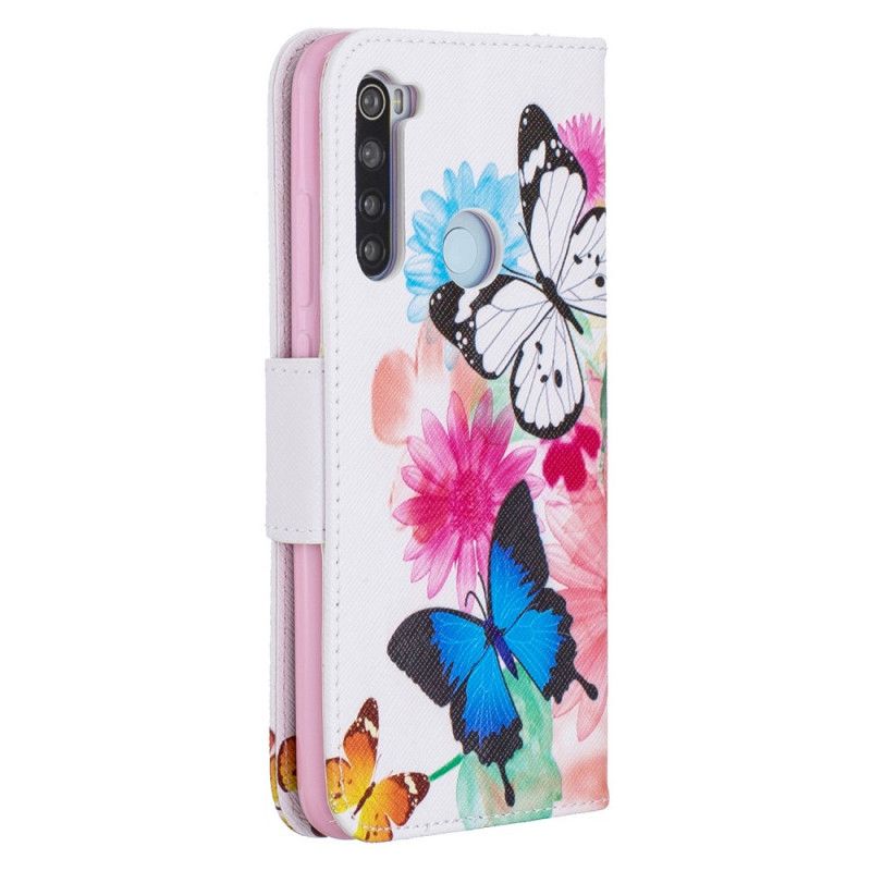 Obudowa Xiaomi Redmi Note 8 Jasnoniebieski Magenta Malowane Motyle I Kwiaty