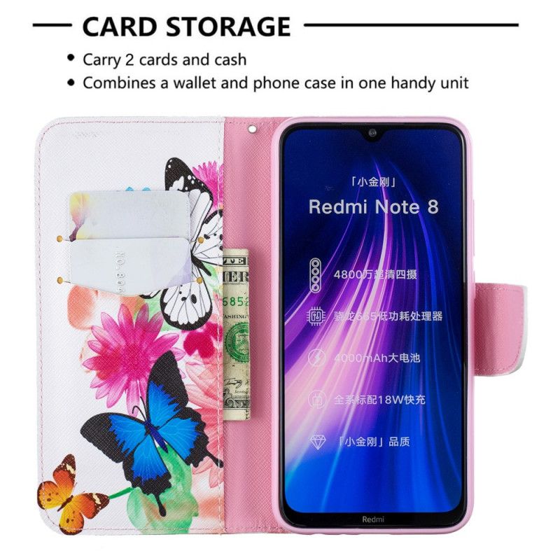 Obudowa Xiaomi Redmi Note 8 Jasnoniebieski Magenta Malowane Motyle I Kwiaty