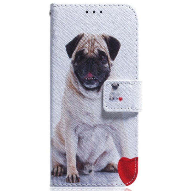 Etui Folio do Moto G73 5G z Łańcuch Mops Ze Smyczą