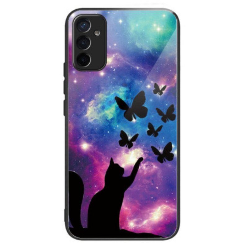 Etui do Samsung Galaxy M13 Kot I Motyle Ze Szkła Hartowanego