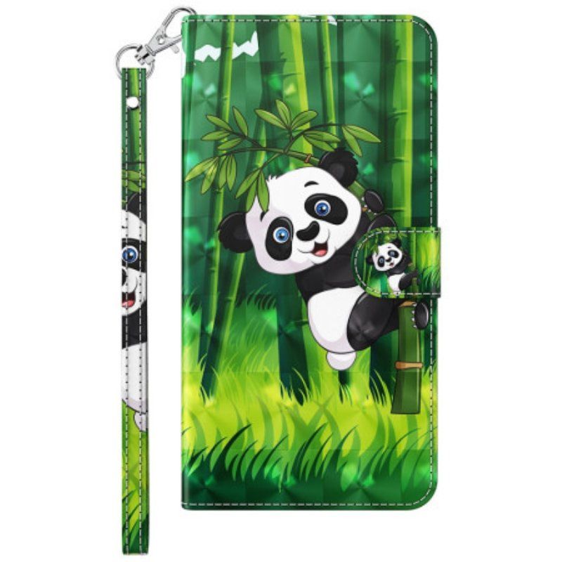 Etui Folio do Samsung Galaxy M13 Panda I Bambus Z Smyczą